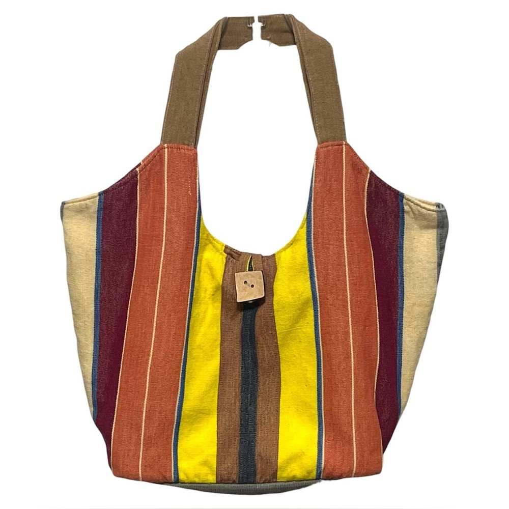 Unique Batik bold, colorful striped handwoven cotton spacious shoulder tote bag - Picture 7 of 7